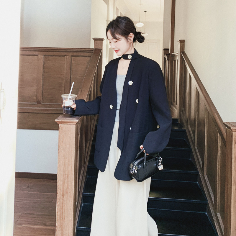 【新款大货】26春亮片花朵飘带黑色西装C021-2623-P145控238,女装西装,2C021