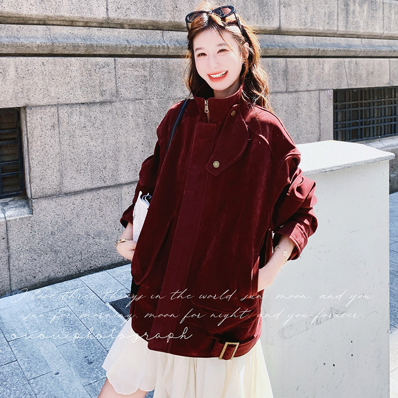 【26春款大货】酒红麂皮绒夹克风衣外套C021-1081-P175控268图片