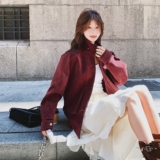 【26春款大货】酒红麂皮绒夹克风衣外套C021-1081-P175控268，女装短外套，2C021