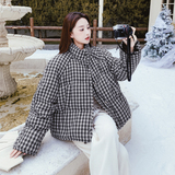 复古格子立领短款羽绒服女冬季新款超火好看高级小众加厚保暖外套，女装羽绒服，2C021