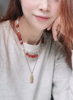 天然百搭项链玛瑙红白百搭女