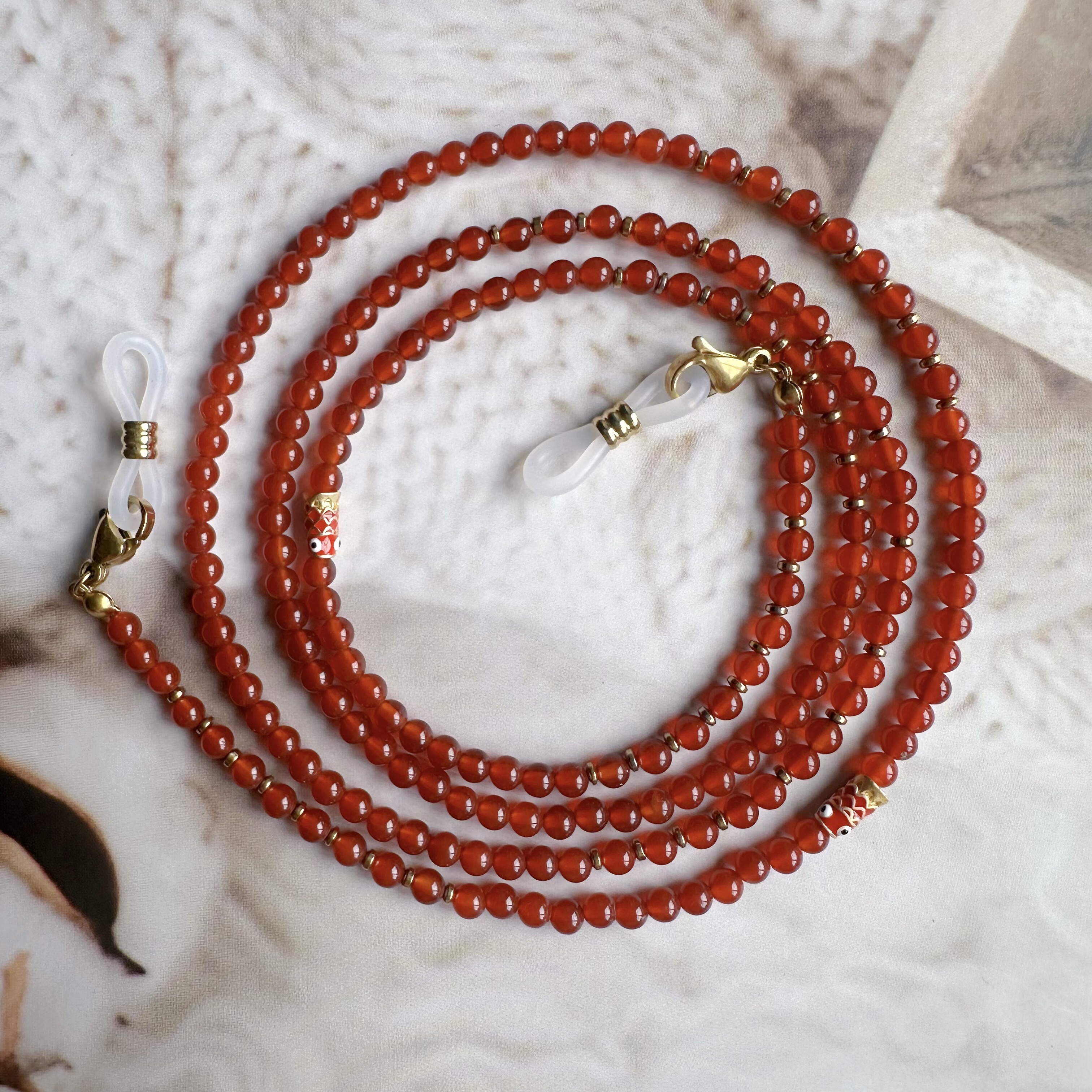 天然红玛瑙眼镜链口罩耳机挂脖绳防丢百搭太阳毛衣链锦鲤鸿运168