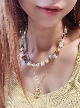 猫眼石项链七彩贝珠多巴胺