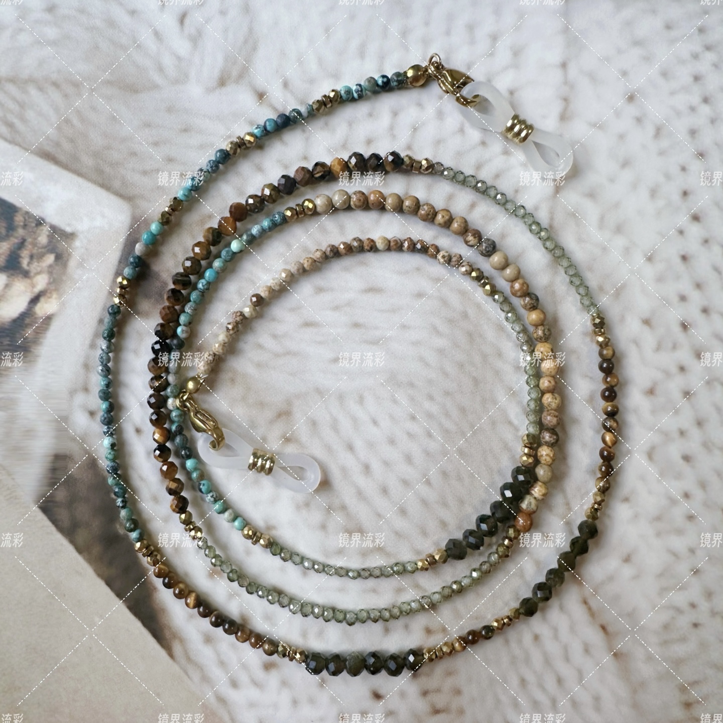 原创手工湖北松金曜石虎眼多宝撞色眼镜链口罩耳机挂脖绳防丢197