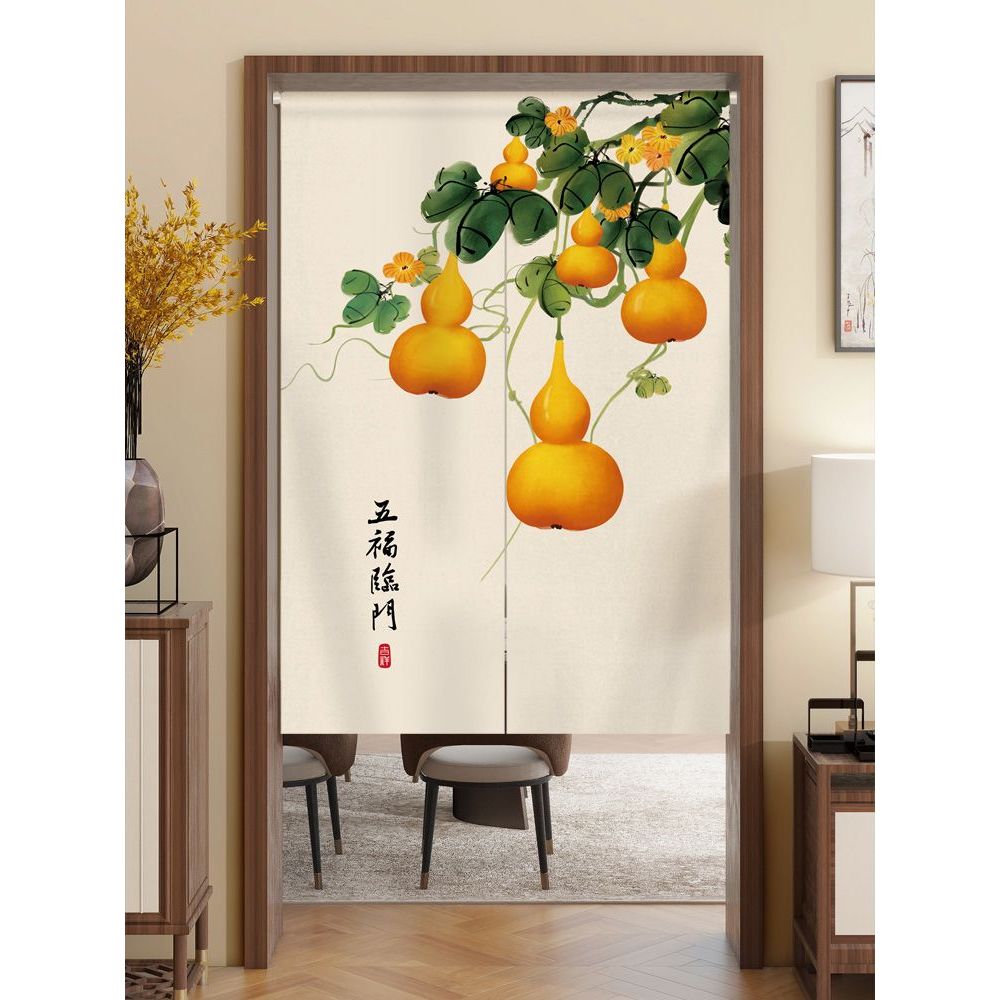 中式门帘隔断帘卧室家用厨房遮挡半帘短帘卫生间厕所免打孔布帘子
