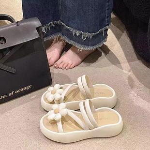 花朵上班穿的拖鞋女2024新款夏季凉拖可室外穿套指夹指厚底一字拖