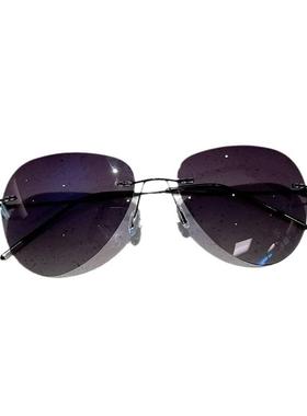 美式超轻无框墨镜男复古防紫外线太阳镜大框大脸开车专用防晒变色