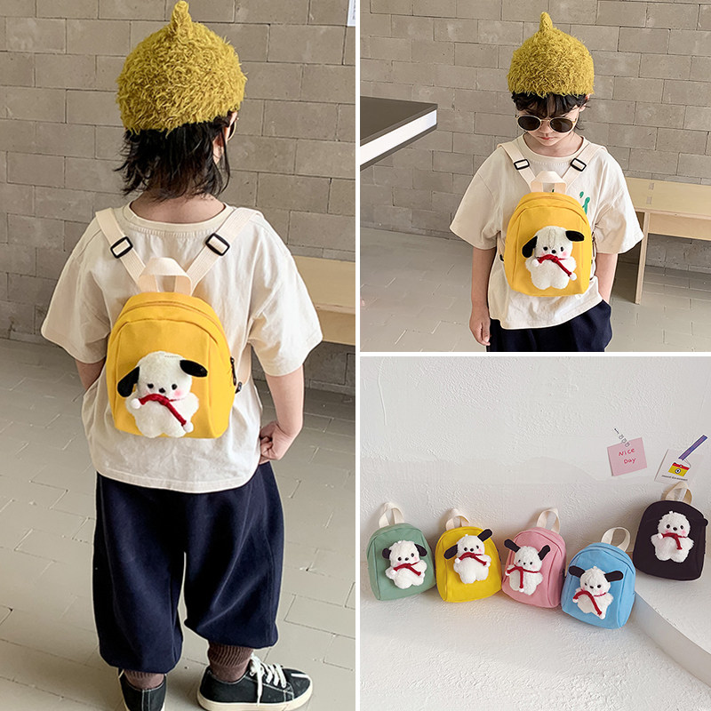 幼儿园宝宝书包男孩可爱小狗儿童外出小背包轻便女孩帆布出游包潮