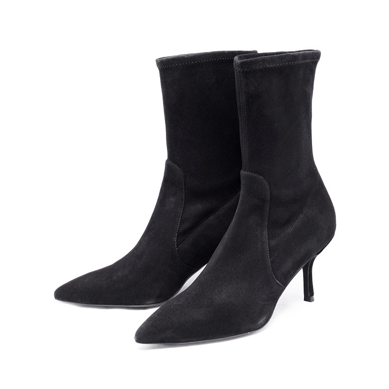 stuart weitzman/sw短靴新款绒面7.5cm高跟短靴女 yvonne 75