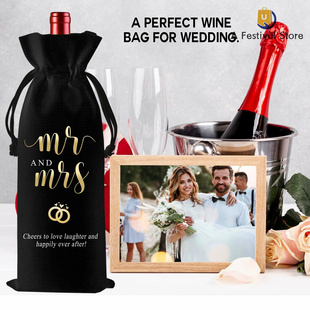 Mr and Mrs Black Wedding Gift Wine Bag Bachelorette Party