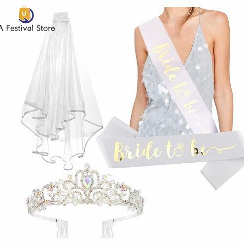 bride to be单身派对新娘装饰头纱烫金肩带Single party bride