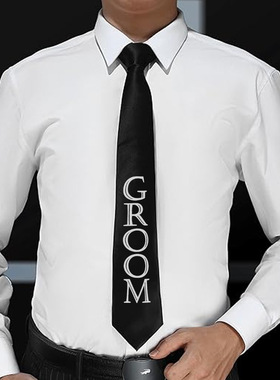 Groom's Wedding Tie Black Letter GROOM Best Man Team