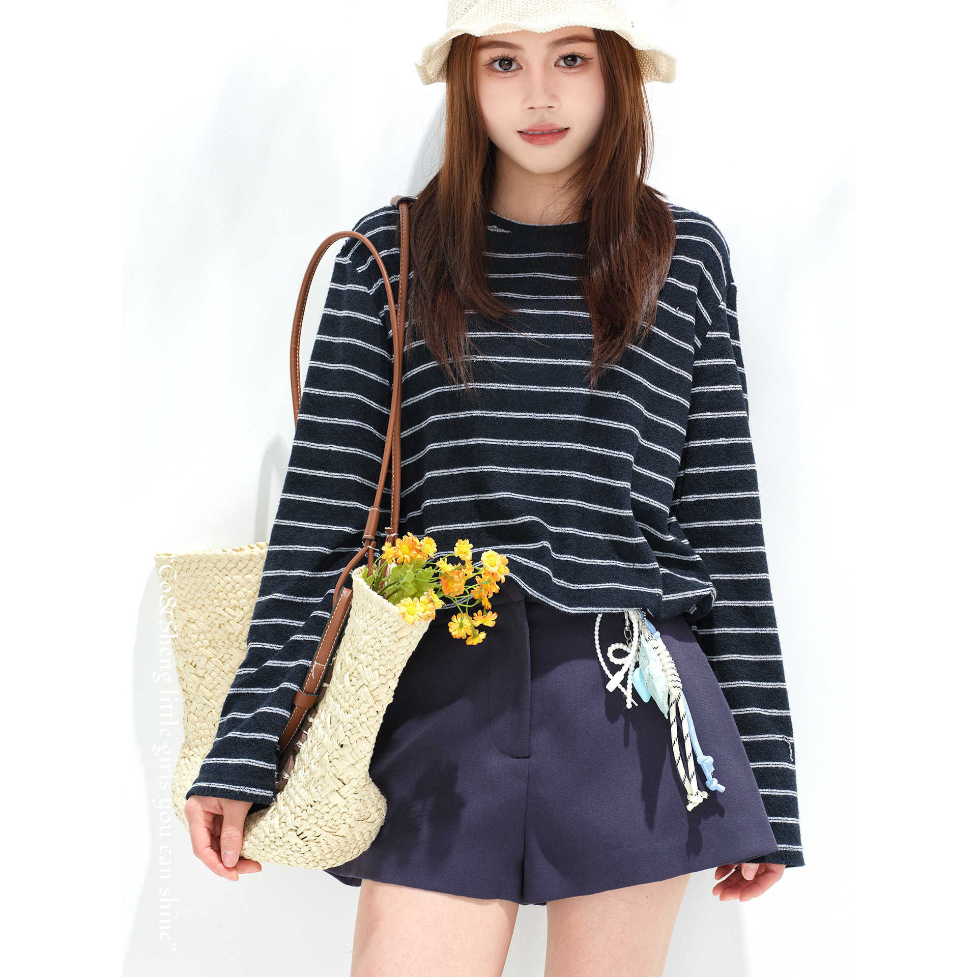 秋日线条/条纹复古套头款毛针织衫薄款休闲宽松春季长袖时尚百搭