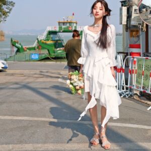 怦然心动/co&sheng重生150cm春夏新品小个子连衣裙飘逸白色长袖