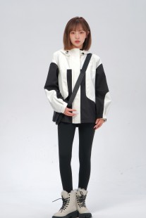 CO&SHENG小个子150秋冬新品 风冲锋衣女黑蓝色防风防水 连帽工装