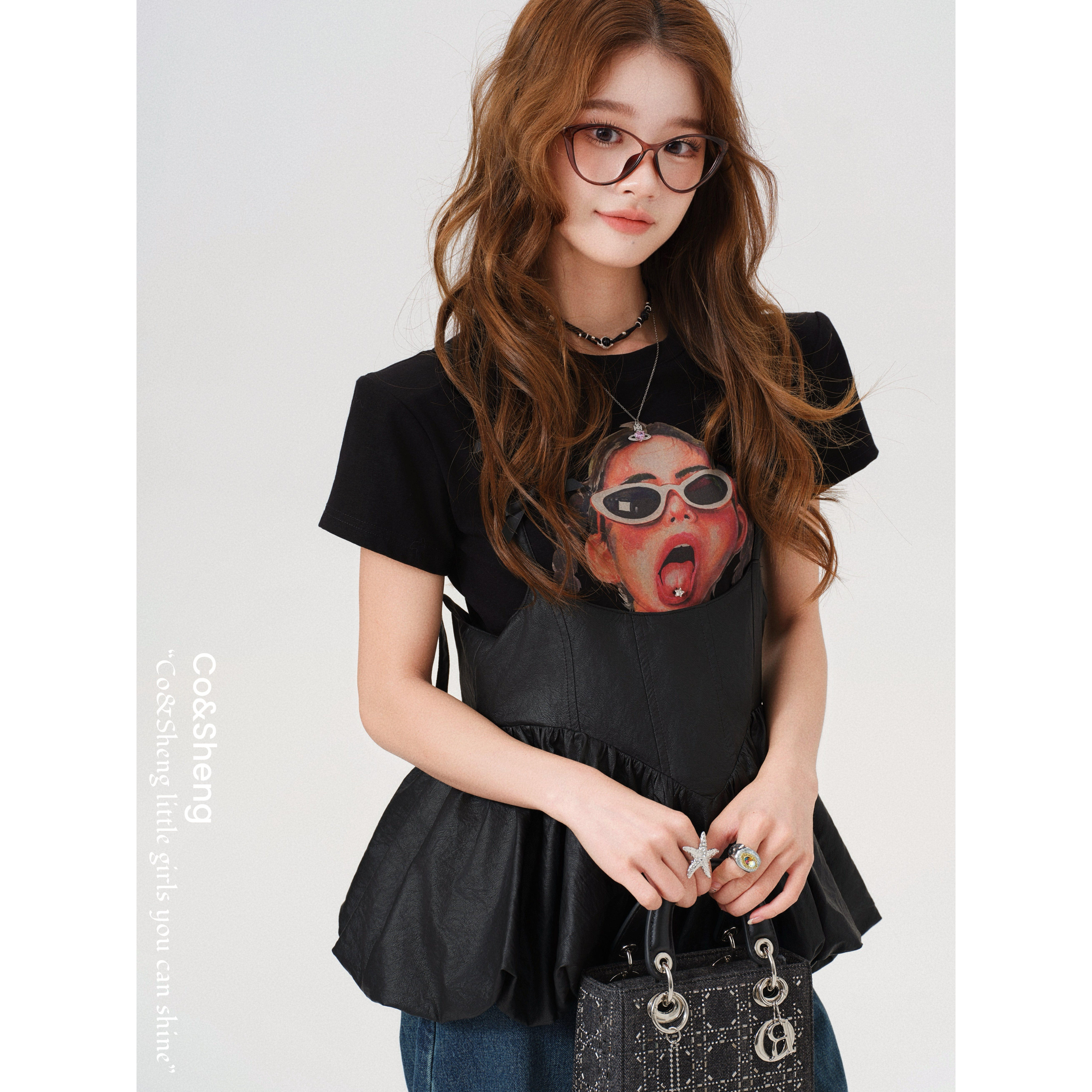 黑底宣言/重生小个子短款短袖女款常规款T恤黑色复古春夏