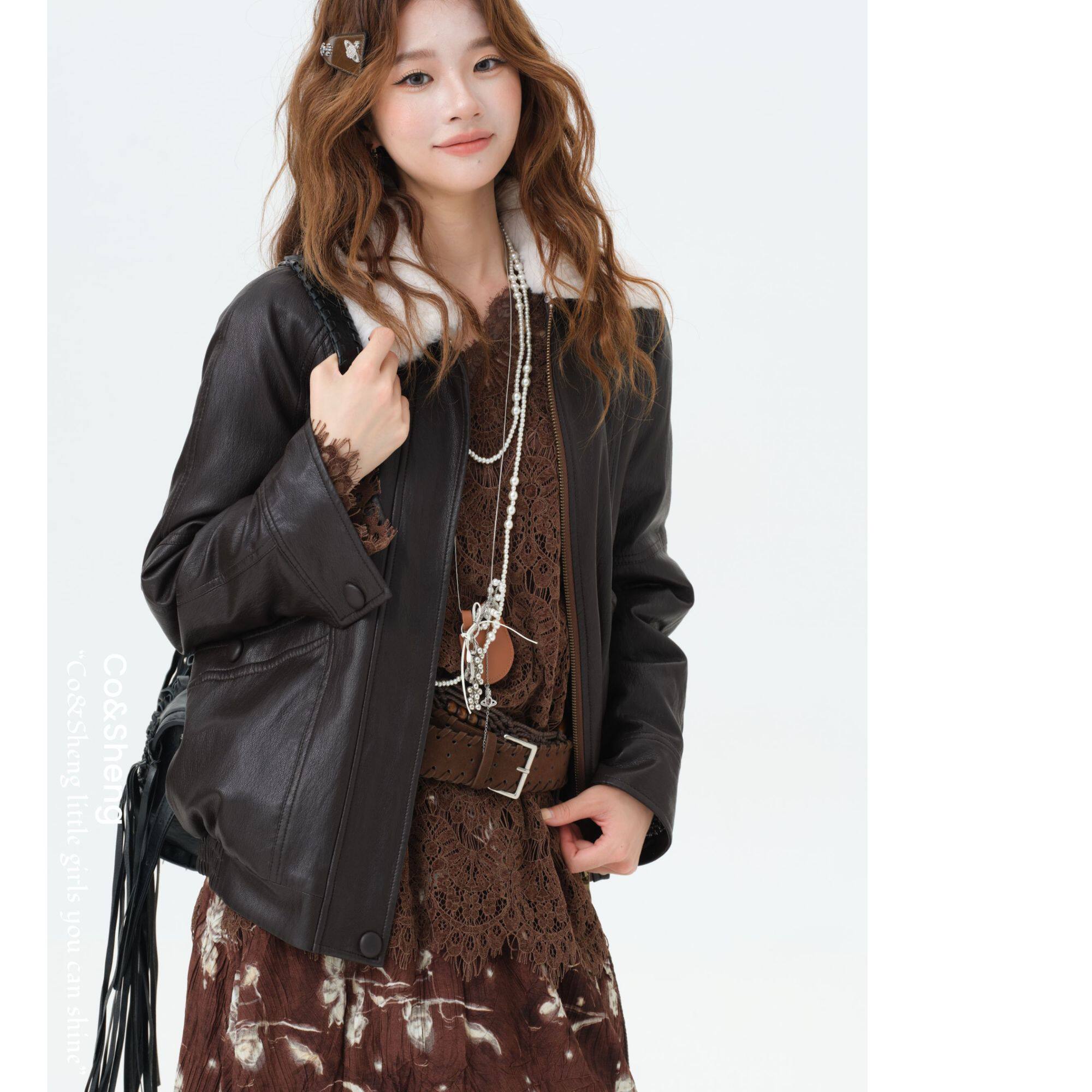 秋萧瑟/重生 短款皮衣翻毛领时尚气质百搭朋克风Co&Sheng,女装/女士精品,毛呢外套,淘宝优惠券,粉丝福利购,淘宝优惠卷