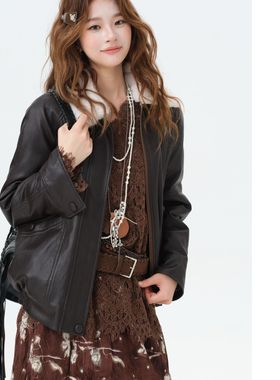 秋萧瑟/重生 短款皮衣翻毛领时尚气质百搭朋克风Co&Sheng