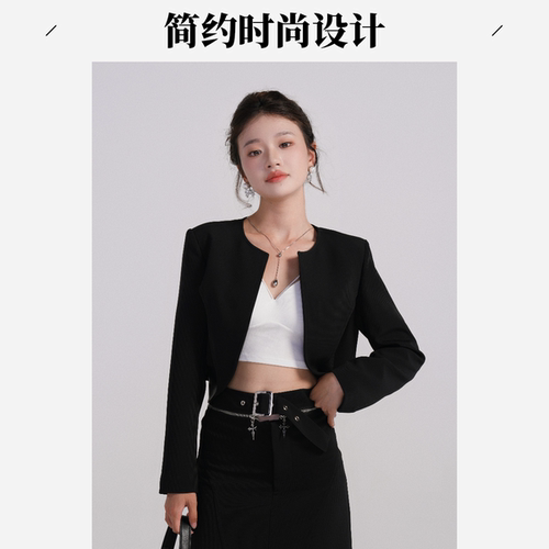 重生酷飒短外套拼接圆领复古经典