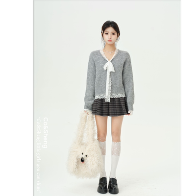 柔蕾羊毛/Co&Sheng重生小个子女款毛衣蕾丝V领时尚百搭显瘦休闲