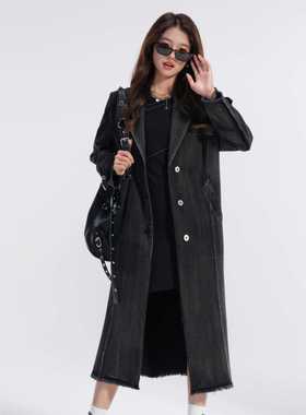 远方来信/co&sheng150小个子女黑色牛仔长款外套休闲时尚气质复古