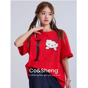 kitty/cosheng重生150小个子时尚舒适宽松印花T恤街头时尚百搭