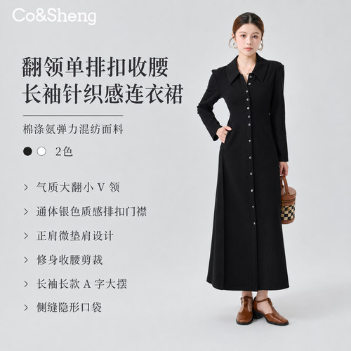 重生小个子通勤收腰长袖连衣裙