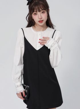 cosheng重生150小个子春季新品吊带连衣裙温柔系复古黑色时尚