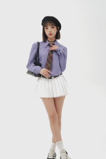 coshen小个子150定制秋季高级感衬衫女白紫色修身百搭时尚显瘦