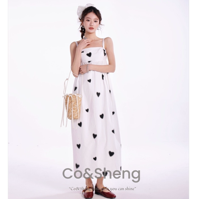 co&sheng重生150cm小个子春夏爱心波点设计感连衣裙时尚气质无袖