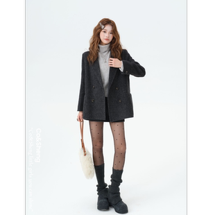 云间廓影/重生小个子定制西装羊毛外套深灰色系时尚百搭气质