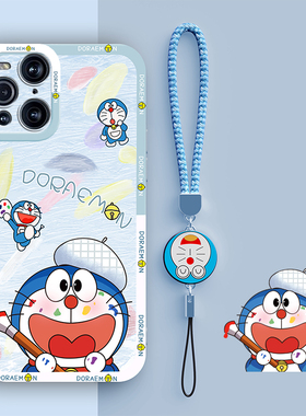 适用oppofindx3手机壳findx3pro新款find液态硅胶OPPO全包x防摔por套oppfindx卡通哆啦A梦0ppofind男opfind女