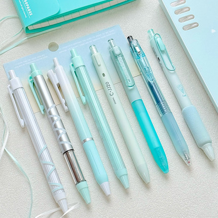 ZEBRA斑马中性笔薄荷绿套装组合按动三菱白金柔设刷题笔0.5黑笔考试速干刷题黑子弹头笔简约高中生用蓝绿色系