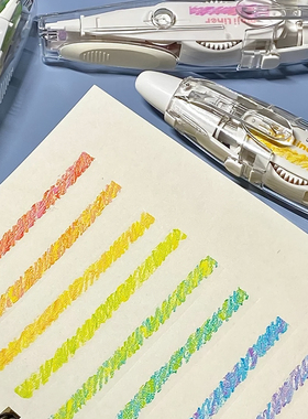 日本文具PLUS普乐士荧光修饰带moji Liner系列花边创意按压式手账装饰带荧光蜡笔水彩色文字花边修正带紫蓝色