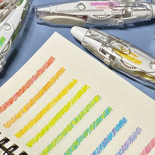 日本文具PLUS普乐士荧光修饰带moji Liner系列花边创意按压式手账装饰带荧光蜡笔水彩色文字花边修正带紫蓝色