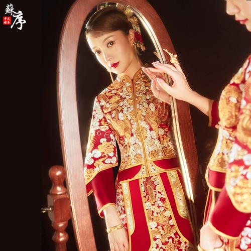Весенний традиционный свадебный наряд Сюхэ для невесты, свадебное платье, дракон и феникс, 2025 года