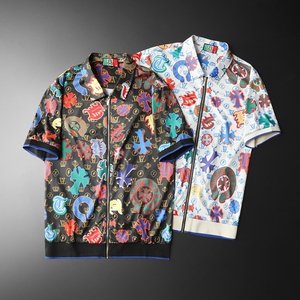 男士开衫短袖T恤 55006 M-3XL P105 平铺图图片