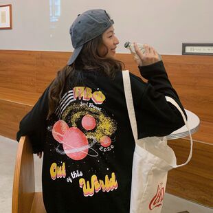 秋季新款学院风星球宽松大码长袖卫衣女薄2020上衣女士学生韩版潮