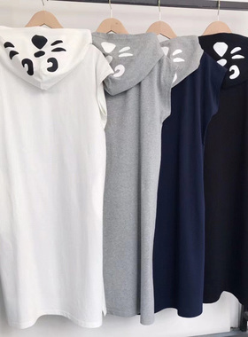 【嘻菌菌】042007刺绣字母帽子惊讶猫咪印花 连衣裙