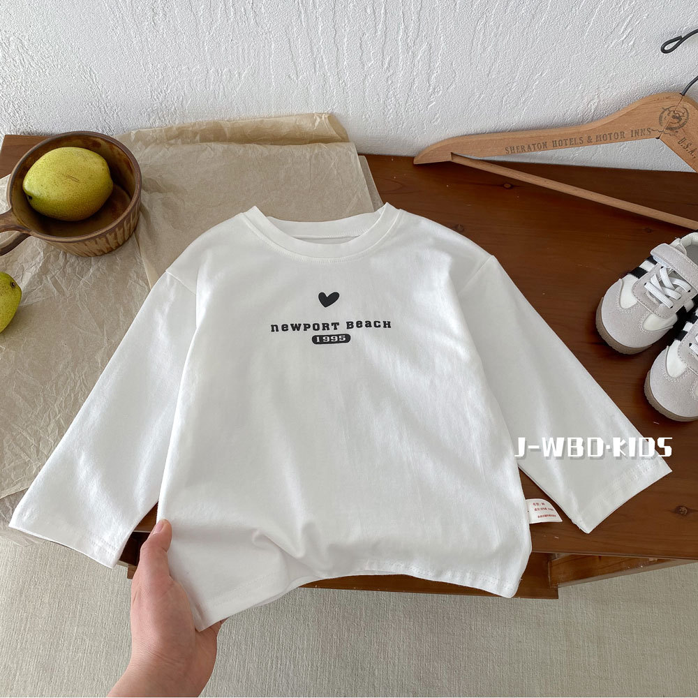 2024春夏款儿童纯棉中长款白T恤女童洋气上衣女童装长袖打底衫