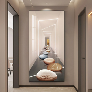 饰画空间延伸感竖版 现代简约入户玄关装 壁画轻奢大气走廊过道挂画