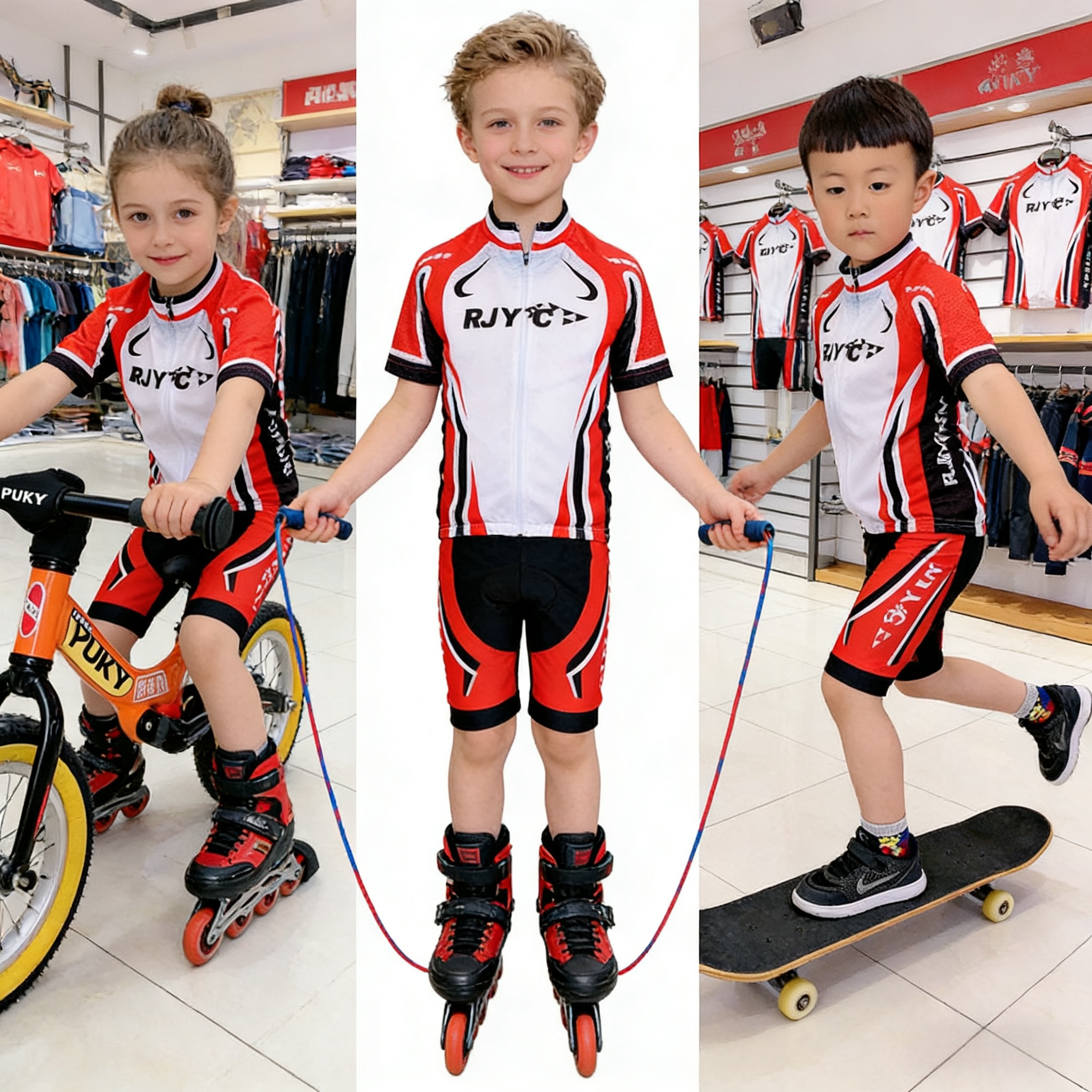 RJYC春夏平衡车反光儿童骑行服运动短袖套装自行车表演赛车轮滑服