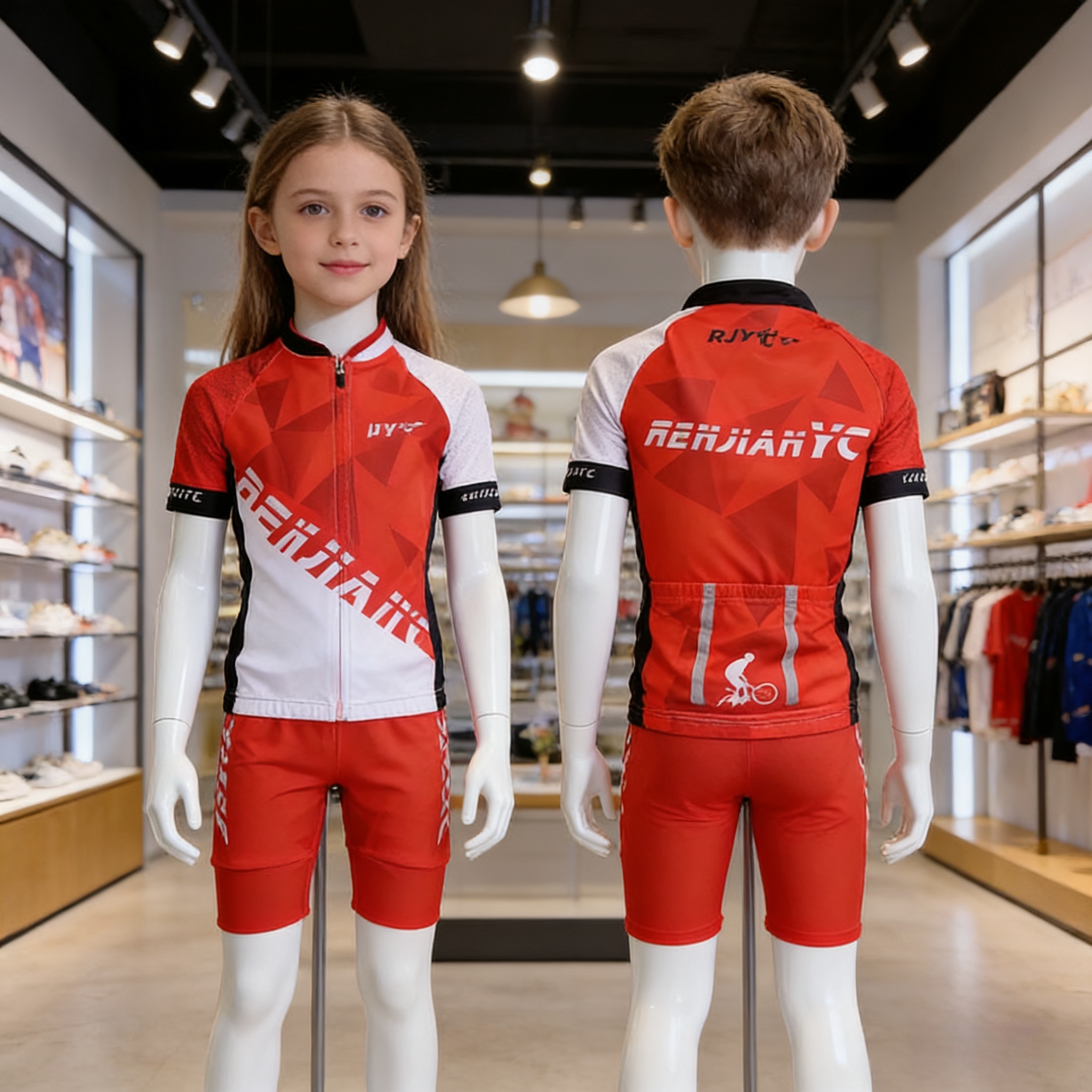RJYC夏季新品 短袖儿童骑行服男女童室内运动轮滑平衡车套装批发
