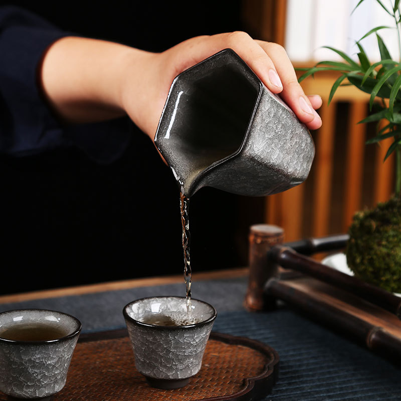 茶水道陶瓷黑冰花釉遇水化冰六角公道杯单个茶海分茶器哥窑功夫茶