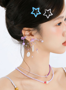 蒜了耳饰2026少女甜美耳环独特漂亮花朵耳钉亮片夸张耳夹不对称