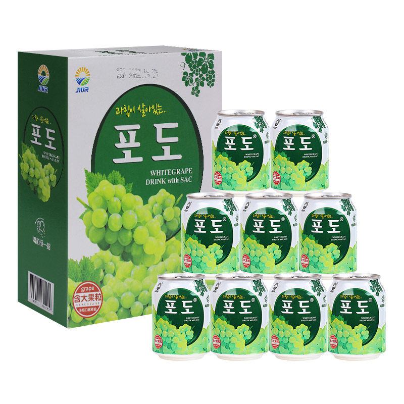 韩国风味葡萄果汁果肉饮料238ml*12罐桃汁葡萄饮品礼盒整箱装