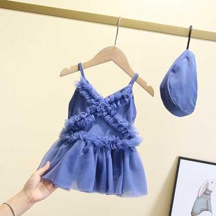 女童宝宝泳衣三岁连体儿童小童2021新款公主裙纱纱游泳衣洋气泳装