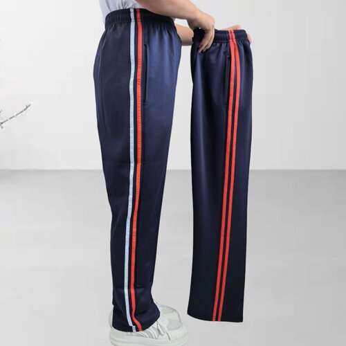 双橙条藏蓝色涤盖棉校服裤南韩丝