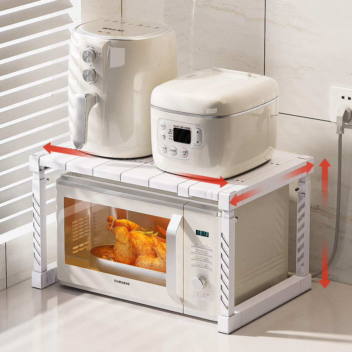 厨房微波炉置物架长宽高可伸缩台面空气炸锅分层架烤箱上方收纳架,厨房/烹饪用具,微波炉置物架,淘宝优惠券,粉丝福利购,淘宝优惠卷