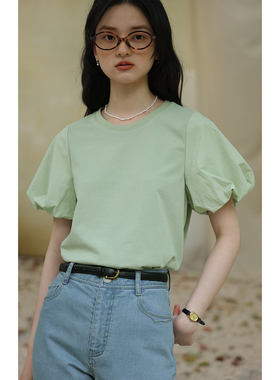 solighter 法式复古白色灯笼袖T恤女夏季2025新款设计感短袖上衣